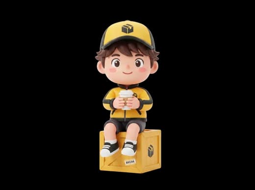Delivery Boy Sitting with Drink