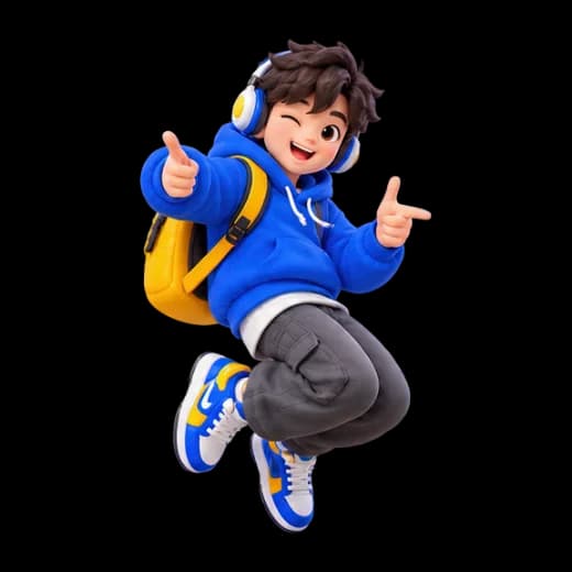 Playful Character with Headphones