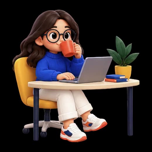 Character Working on Laptop