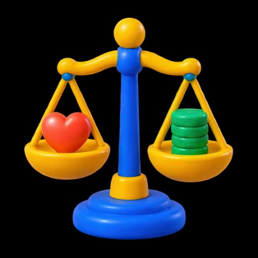 Balance Scale with Heart and Coins