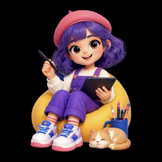 Girl with Tablet and Cat
